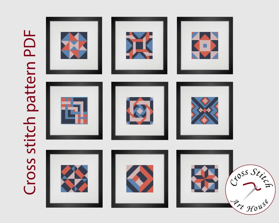 Counted Cross Stitch Embroidery Patterns, SET of 9, Printable Charts