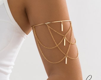Gold Arm Cuff, Upper Arm Bangle, Gold Bangle, Tassel Arm Bangle, Arm Jewelry, Body Jewelry, Festival Jewelry