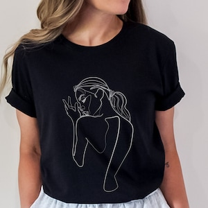 Unisex Line Art T-shirt, Minimalist Face Sketch, Aesthetic Clothing,Abstract Woman Portrait,Essential Tshirt, One Line Female Drawing Shirt