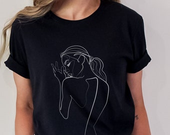Unisex Line Art T-shirt, Minimalist Face Sketch, Aesthetic Clothing,Abstract Woman Portrait,Essential Tshirt, One Line Female Drawing Shirt