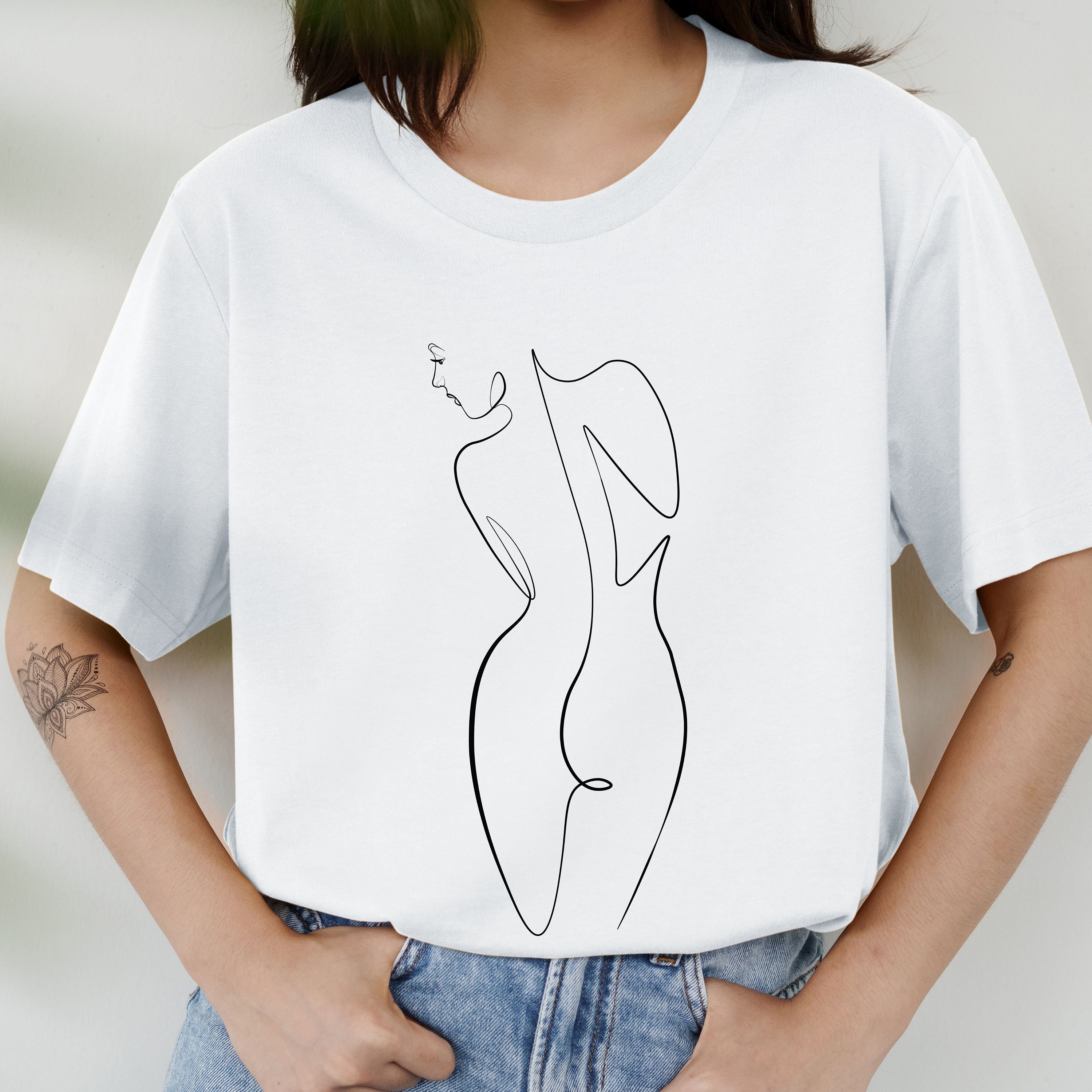 Unisex Line Art T-shirt, Minimalist Face Sketch, Aesthetic Clothing,Abstract Woman Portrait,Essential Tshirt, One Line Female Drawing Shirt