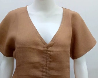 Handmade Linen Short Top | Sustainable Stylish V-Neck Top | Eco-Freindly Top for Formal Outing | Clasic Natural Top