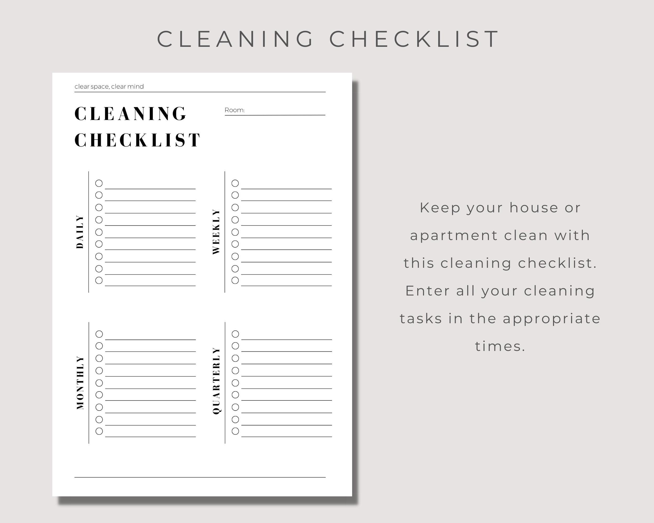 Cleaning Checklist Printable Housekeeping List Clean - Etsy