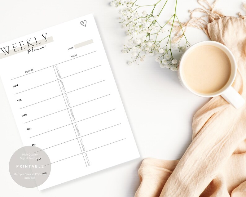 Weekly Planner Printable Minimal Calendar A4 and A5 Digital Download ...