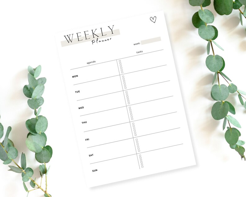 Weekly Planner Printable Minimal Calendar A4 and A5 Digital Download ...