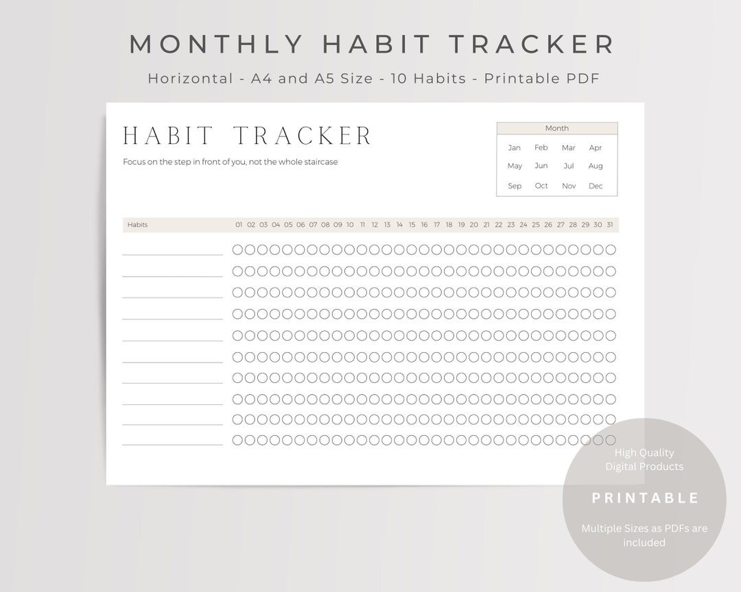 Monthly Habit Tracker Track Your Daily Habits Challenge Tracker A4 and