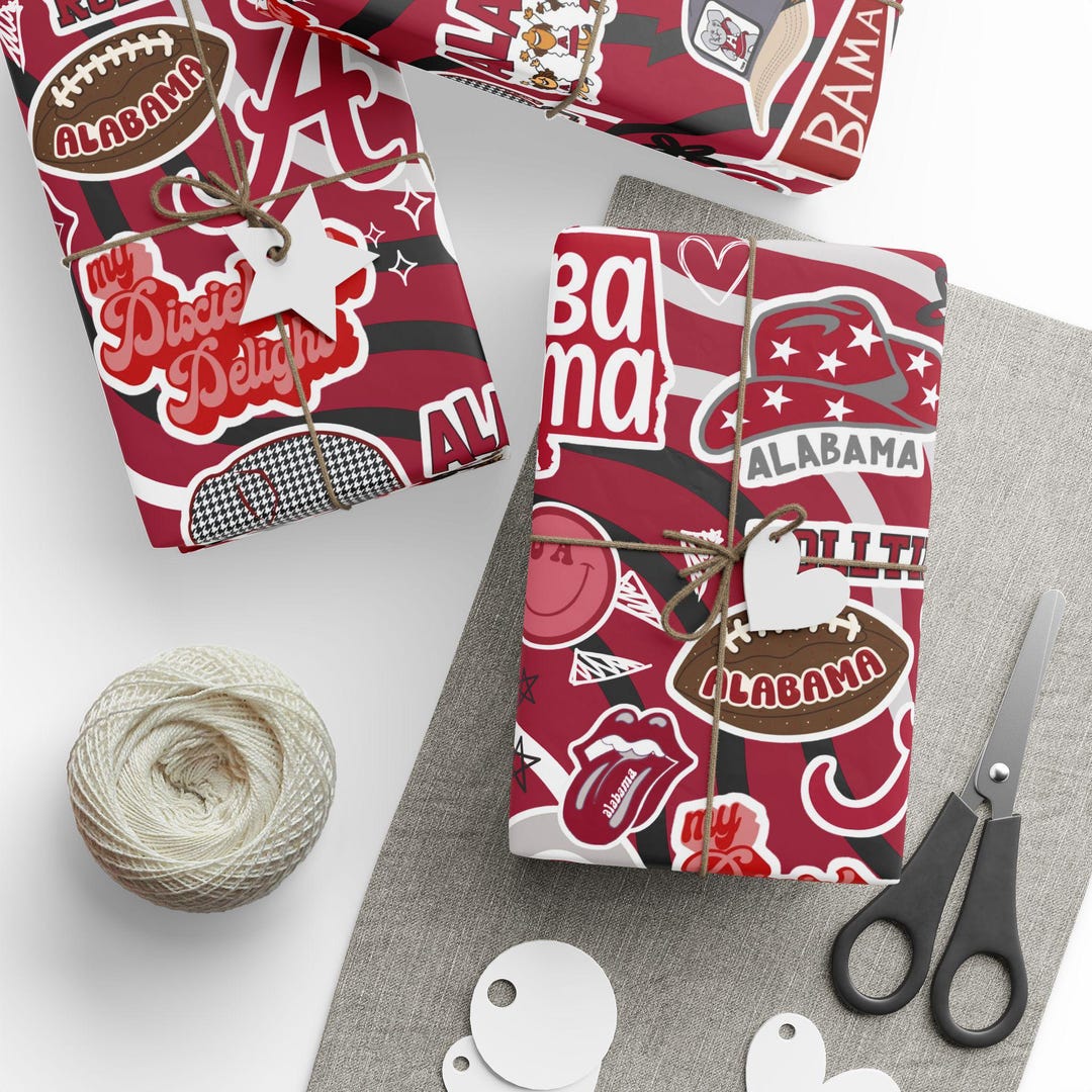 Alabama Pattern Wrapping Papers | Crimson & White College Football Gift ...