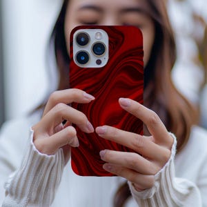 Black and Red Satin Swirl iPhone Compatible Case for iPhone 16, 15, 14 Series - Aesthetic & Protective Cover | Unisex Gift | Unique Gifts