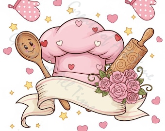 Baking PNG |  Chef Hat Design | Pink Kitchen Clipart | Baker Gift | Instant Download