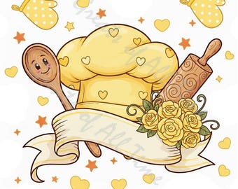 Baking PNG |  Chef Hat Design | Yellow Kitchen Clipart | Baker Gift | Instant Download