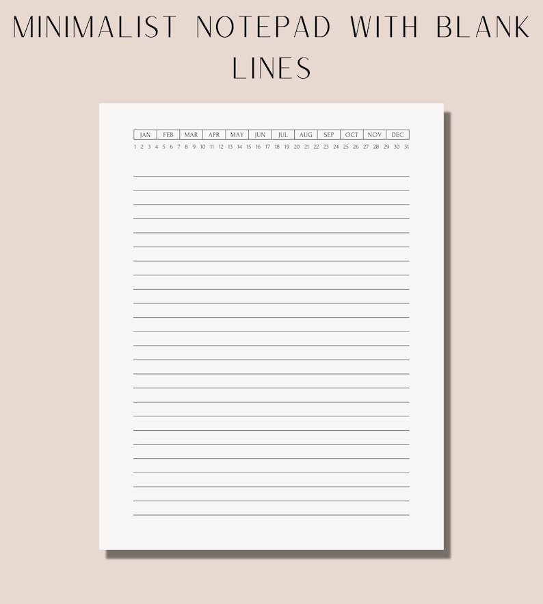 Minimalist Note Pad With Blank Lines, Month and Date, Printable Blank ...