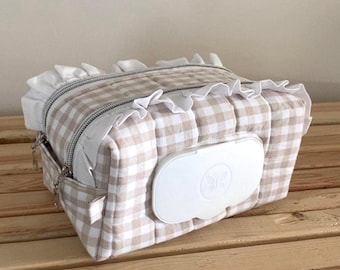 Beige Gingham Diaper and Wipe Pouch