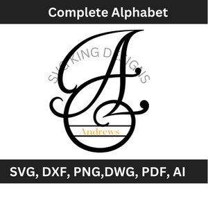 Split Monogramm mit Vintage Schnörkel SVG/DXF/PNG/jpg/pdf Familien monogramm, Digitaler Download, Cut Files