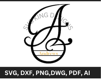 Split Monogramm mit Vintage Schnörkel SVG/DXF/PNG/jpg/pdf Familien monogramm, Digitaler Download, Cut Files