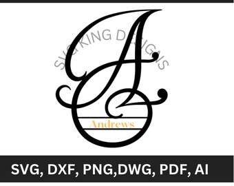 Split Monogram with vintage flourish letter A only SVG/DXF/PNG/dwg/pdf/ai, Family Monogram, Digital Download, Cut Files