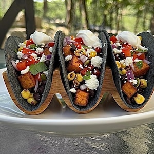 Handmade Wooden Triple Taco Holder: Mahogany, Oak, Acacia, Mango Wood