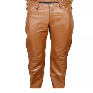 Leather Jeans Pant Real Style Men Beige Mens 501 Pants S Trousers