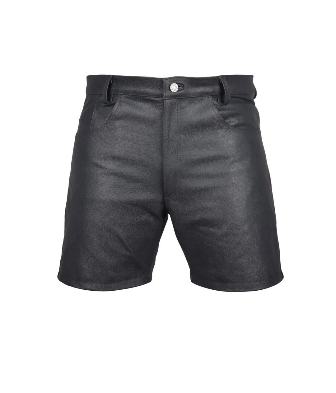 Men's Genuine COW Leather Black Shorts Casual 5 Pockets Short