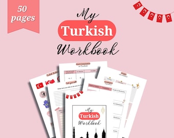 Turkish Workbook, Learn Turkish, Printable Study Planner, Digital Turkish Notebook, Language Learning Worksheets, Language Study Notebook