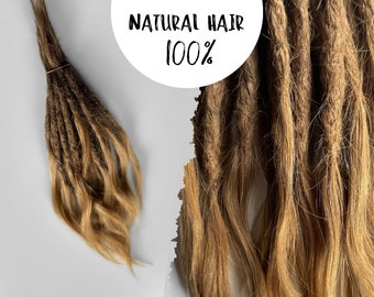 human hair dread extensions | luxury natural dreadlocks set | dark - light blonde dreads | boho wavy loose ends | best quality european hair