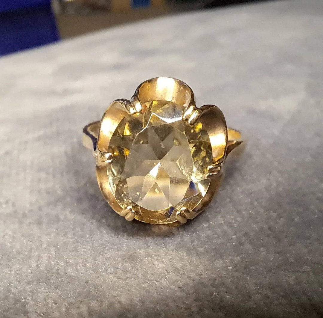 Vintage Cocktail Statement Ring Citrine Stone Set in 9ct Yellow Gold ...