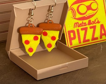 Orecchini a forma di pizza con scatola per pizza
