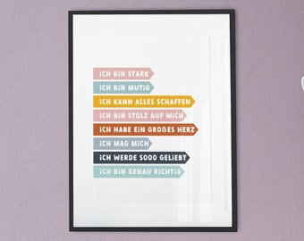 Affirmationsposter för barn - Uppmuntran - Direkt nedladdning | Affirmationsposter för barn | Barnrumsaffisch | Affirmationskort