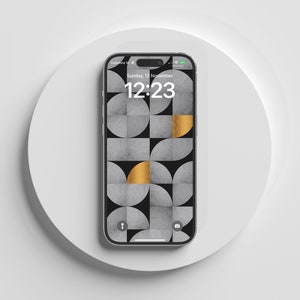 Mid Century Abstract Art Luxury Phone Wallpaper, iPhone Screen Background, Concrete and Gold Aesthetic Smartphone wallpaper