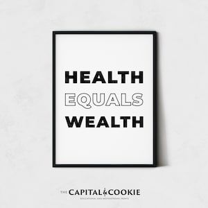 Health Equals Wealth, Workplace Positivity, Home Office Decor, Inspirational Posters, Entrepreneur Wall Art, theCapitalandCookie