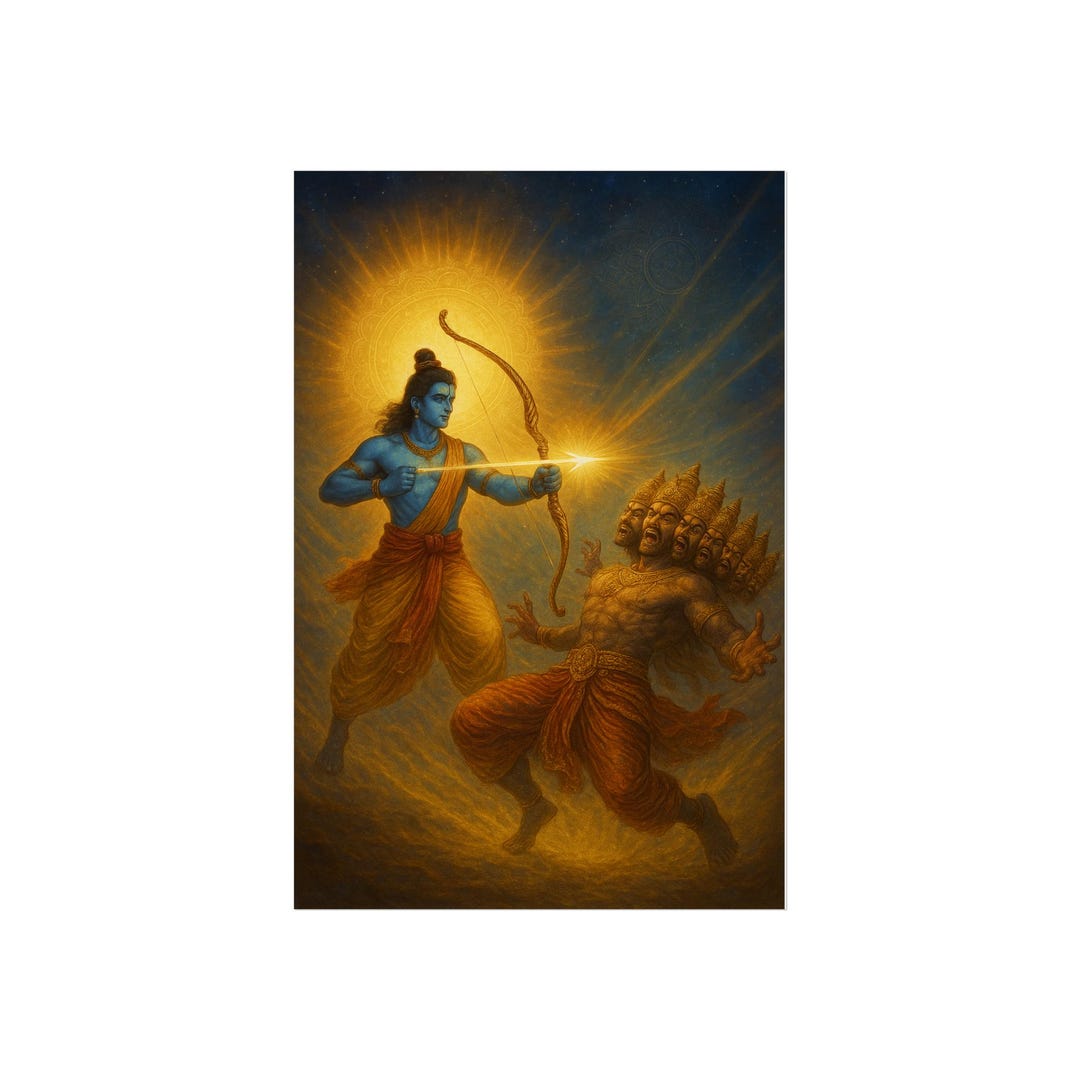 Lord Rama Defeating Ravan Lord Rama Defeating Ravana Art Print: Hindu Mythology Spiritual Decor ...