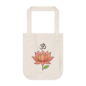 Eco-Friendly Lotus & Om Tote Bag | Minimalist Spiritual Yoga Accessory | Indian-Inspired Reusable Shopper
