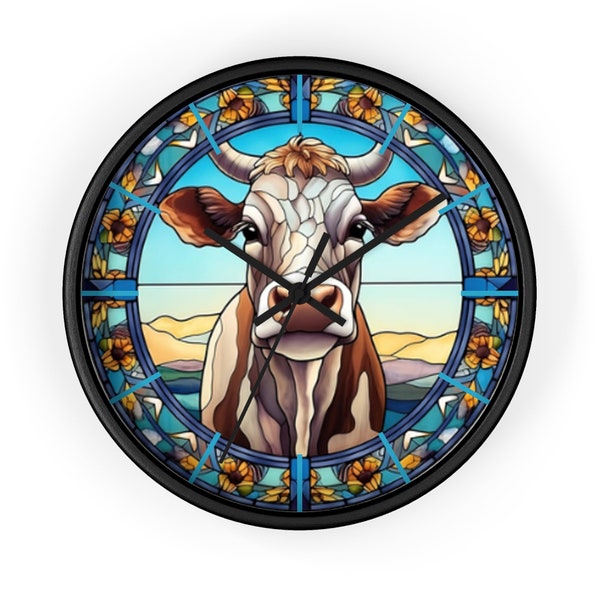 Look de vitrail de vache - horloge murale, fantaisie, décoration d'intérieur, décoration de cuisine, décoration de bain, ferme