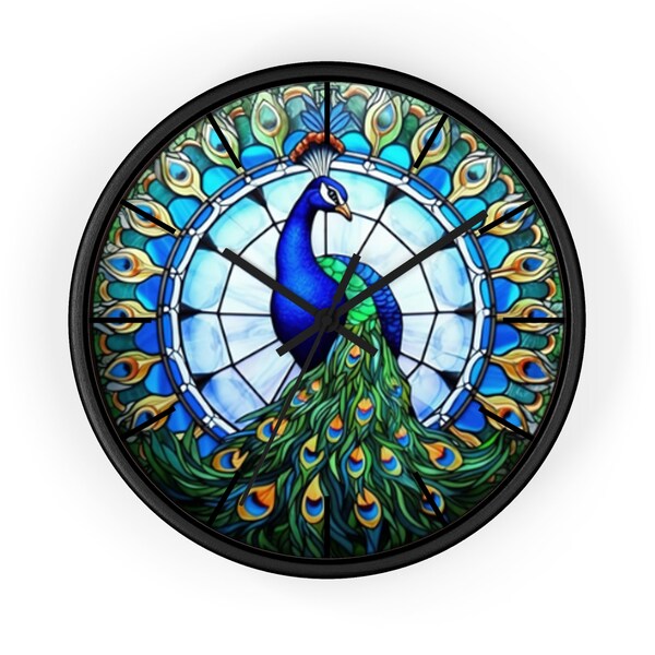 Peacock Stained Glass Look - Wall Clock, Fantasy, Home Decor, Kitchen Decor, Bath Decor, Bird