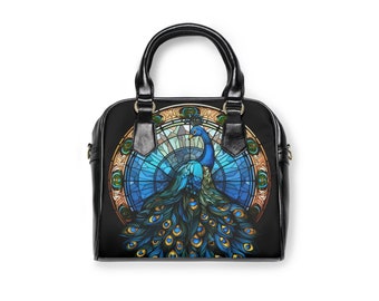 Stained Glass Look Peacock - Shoulder Handbag, Fantasy, Purse, Bag