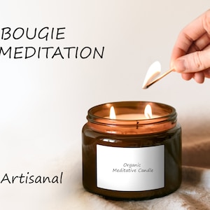 Beeswax candle and soothing organic lavender essential oil for meditation and relaxation