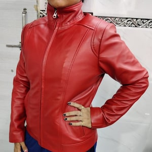 Lambskin Red women&#39;s leather jacket | Women Moto Biker | Birthday Gift For Her | Casual Leather Jacket | Party Wear Jacket |