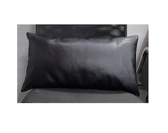 Lambskin Leather RECTANGLE Pillow Cover, BLACK LEATHER Cushion Cover, Throw Case Cover, Home & Living Decor, Gift Cushion Cover