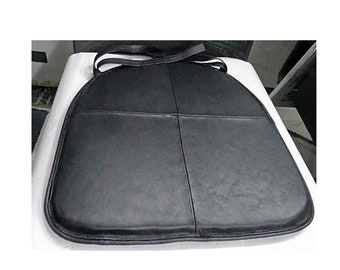 Real Lambskin Leather BLACK one side Round Chair Pad With TIES | Dining seat pad for Home, Office, Housewarming gifts, TOLIX Style Chair Pad