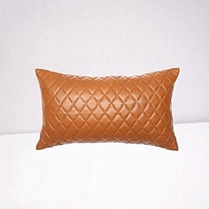 MANGO TAN Real Lambskin Leather Cushion Cover | Diamond Stitch Quilted Leather Pillow Cover Case, Living Decor, Home Decor, Throw Case Cover
