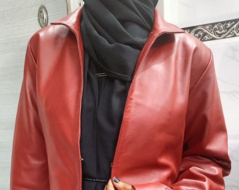 PEPLUM-Hem Style Biker RED Leather Jacket for Women, HOT ! Ladies Lambskin Leather Dress, Leather Flare Jacket, Ruffle Detail Leather Jacket