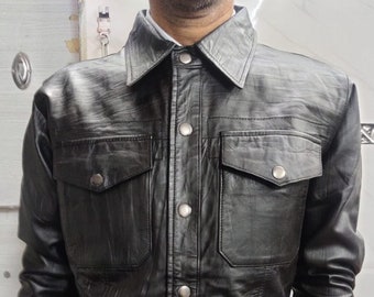Mens Leather SHIRT Jacket | TRUCKER Jacket for Men WRINKLE style Leather Jacket | Special Gift for Him Husband |