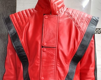 Michael Jackson Style Red/ Black Genuine Leather Jacket by Michael Jackson Style Red/ Black Genuine Leather Jacket by