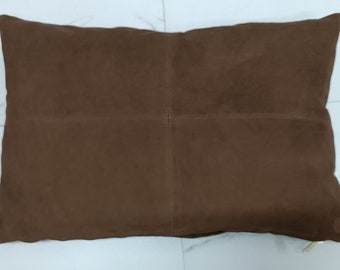 Lambskin Suede Leather RECTANGLE Pillow Cover, DARK BROWN Suede Cushion Cover, Throw Case Cover, Home & Living Decor, Gift Cushion Cover