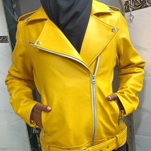 Girls yellow leather jacket cheap