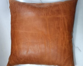 Lambskin Leather DISTRESS TAN LUXURY Pillow Cover, Leather Cushion Cover Couch Decorative Accent Cover For Bedroom Best Housewarming Gift