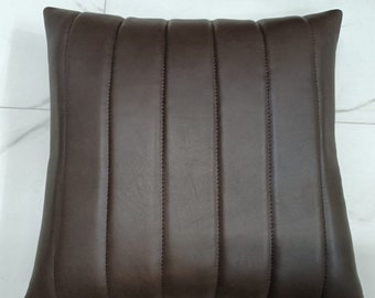 100%Real Lambskin leather pillow cover,QUILTED Square Soft DARK BROWN Leather Pillow Cover,Living Decor,Home Decor,Housewarming,Throw Cover