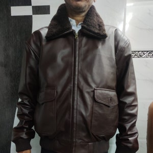 Men&#39;s DARK BROWN Leather Aviator Jacket, Leather Pilot Jacket, G1 US Navy Biker Flight Bomber Jacket, A2 Leather Jacket, Mens Pilot Jacket
