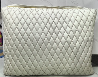 Lambskin Leather Bench Floor Cushion Cover | Off WHITE RECTANGLE DIAMOND Quilted Seat Cover | Leather Pet Bed Cover-Best Housewarming Gift |