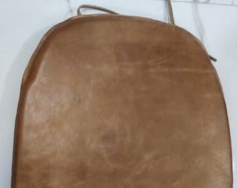 Lambskin Leather Tan BROWN ROUND EDGE Chair Pad | Dining Seat Pad for Home and Office | Dine Leather Chair Cushion| Tolix Style Chair Pad