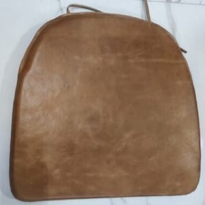 Lambskin Leather Tan BROWN ROUND EDGE Chair Pad Dining Seat Pad for Home and Office Dine Leather Chair Cushion Tolix Style Chair Pad image 1